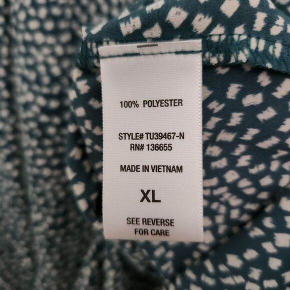 West Kei Women's Green Patterned Top Lightweigh5 Tie Bottom V-Neck Size XL - Picture 6 of 7